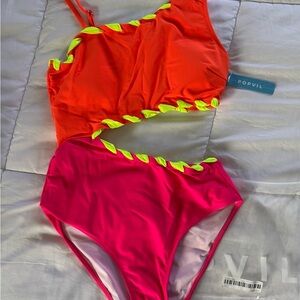 Popvil Orange and Pink one shoulder Suit